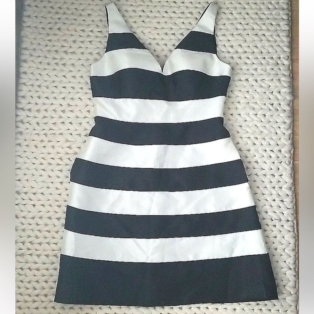 Adriana Papel Black and White Striped Cocktail Dress (sz 6)